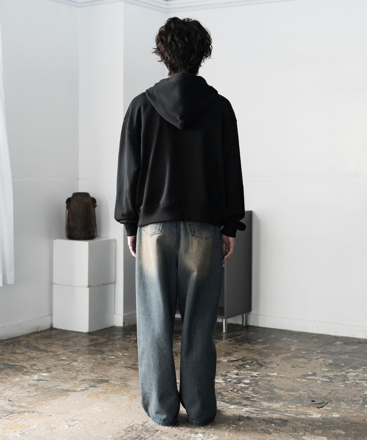 オーバーサイズ 裏毛ショート丈長袖ダブルジップパーカー 15435　【セットアップ可能】