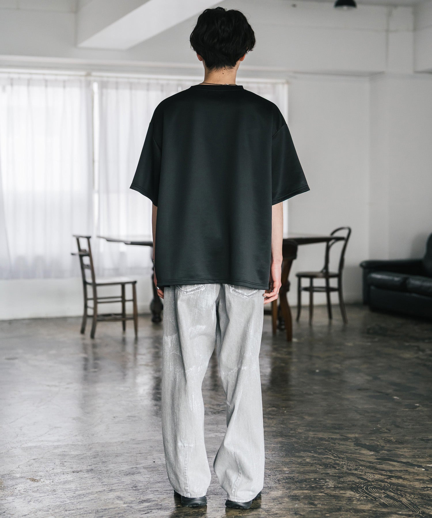 接触冷感 オーバーサイズサイドスリットダンボール半袖クルーネックTシャツ