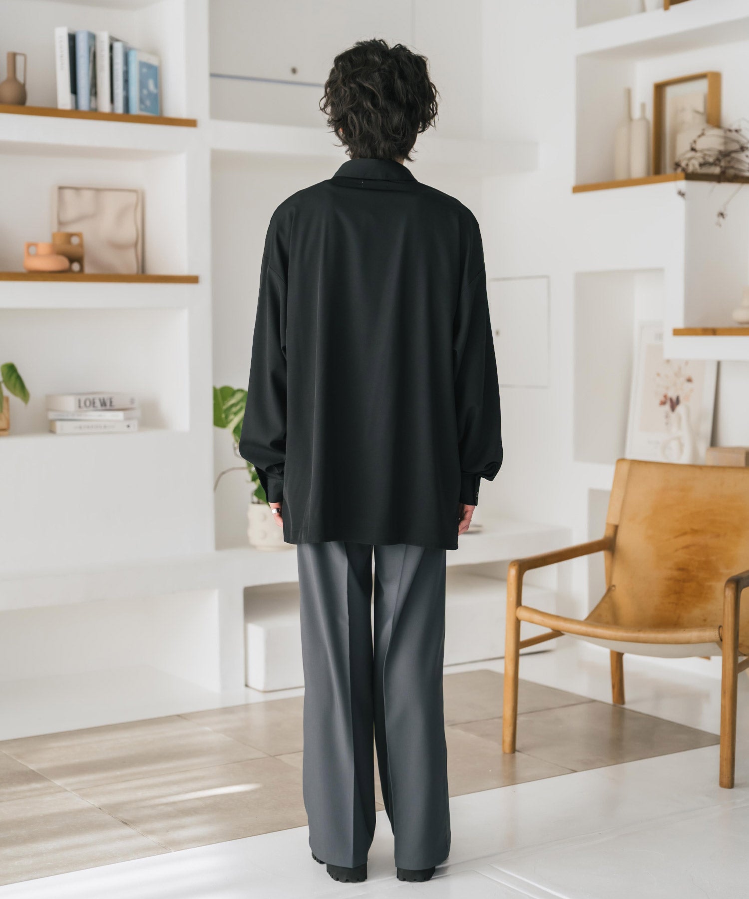 新色追加 接触冷感 オーバーサイズとろみストレッチレギュラーカラー長袖シャツ 14209