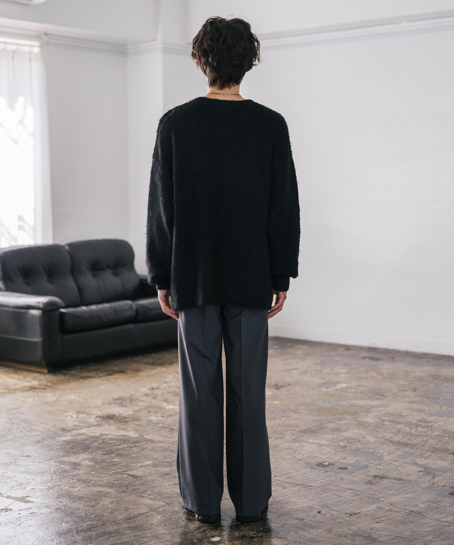 オーバーサイズウール混ミックス糸プルオーバーニットセーター 14548