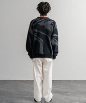 5Gフェザーヤーンジャガードマーブル柄ルーズクルーネック長袖ニット 15190