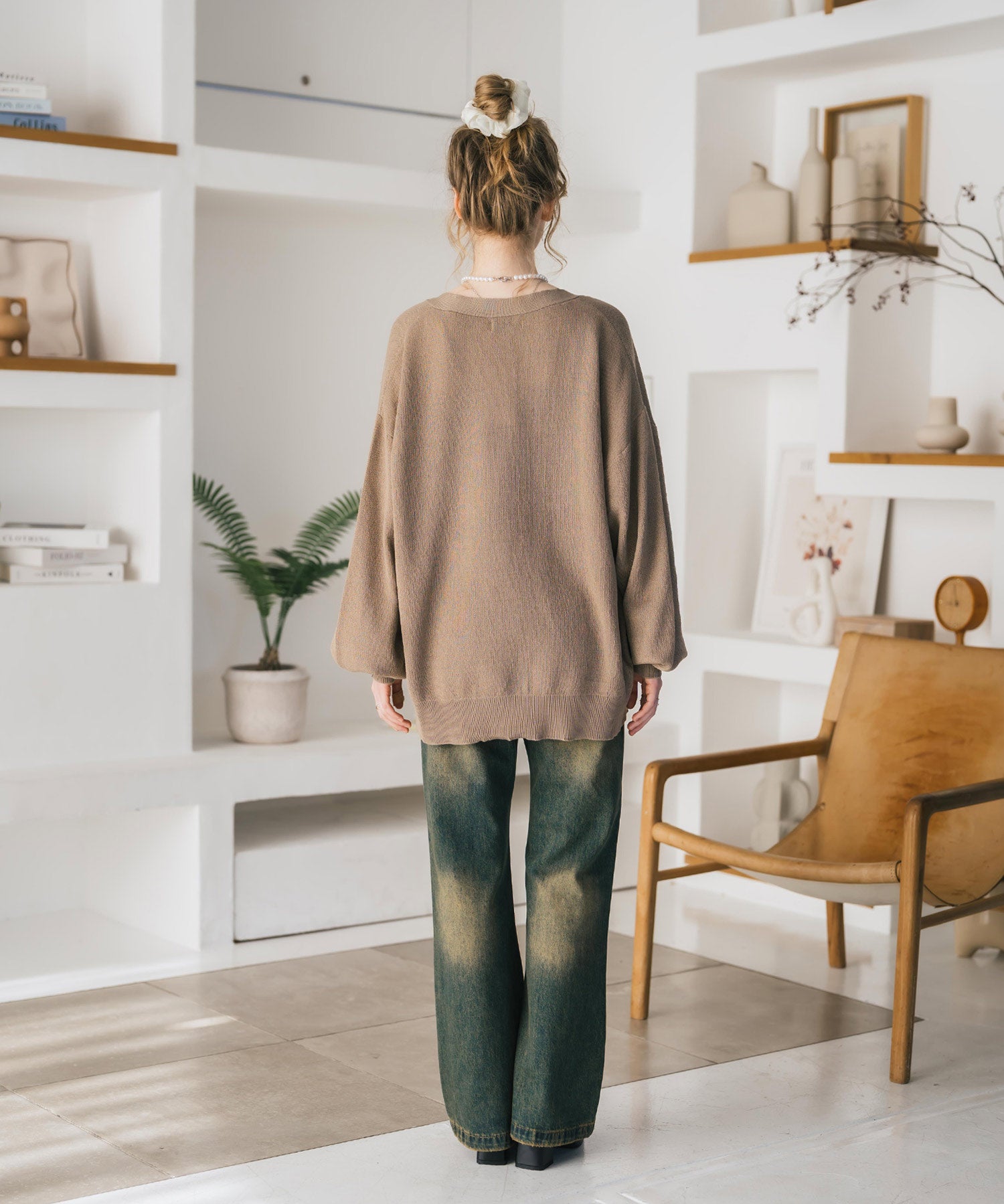 新色追加 接触冷感 UVカット 無地/アーガイル柄/チェック柄 オーバーサイズハイゲージVネックサマーニット長袖カーディガン 15471