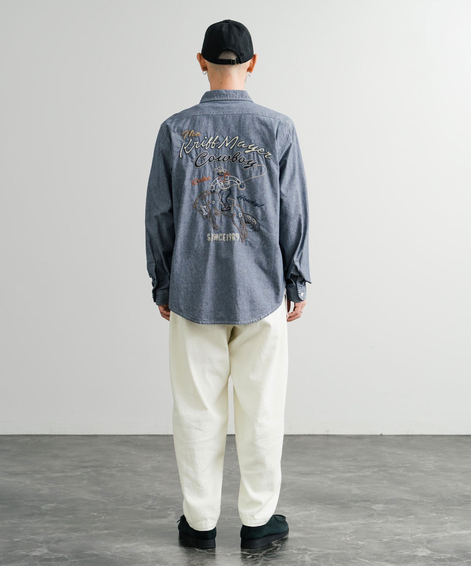 KRIFF MAYER クリフメイヤー 刺繍インディゴシャンブレーシャツ/胸ポケット長袖デニムシャツ 2514000 14782