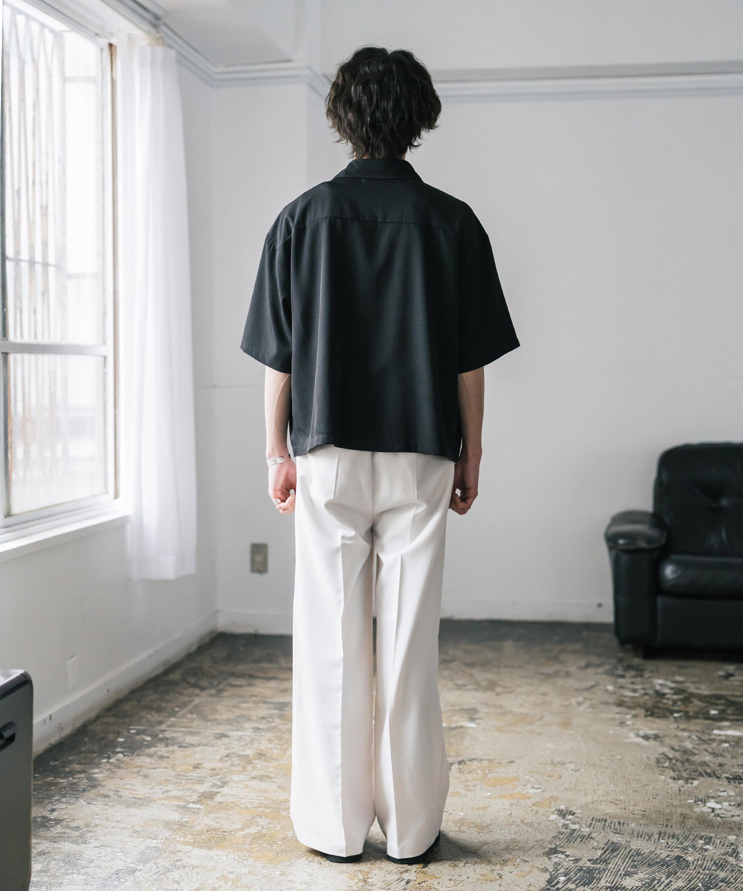 接触冷感 オーバーサイズとろみショート丈半袖シャツ/短丈ハーフスリーブシャツ 15366