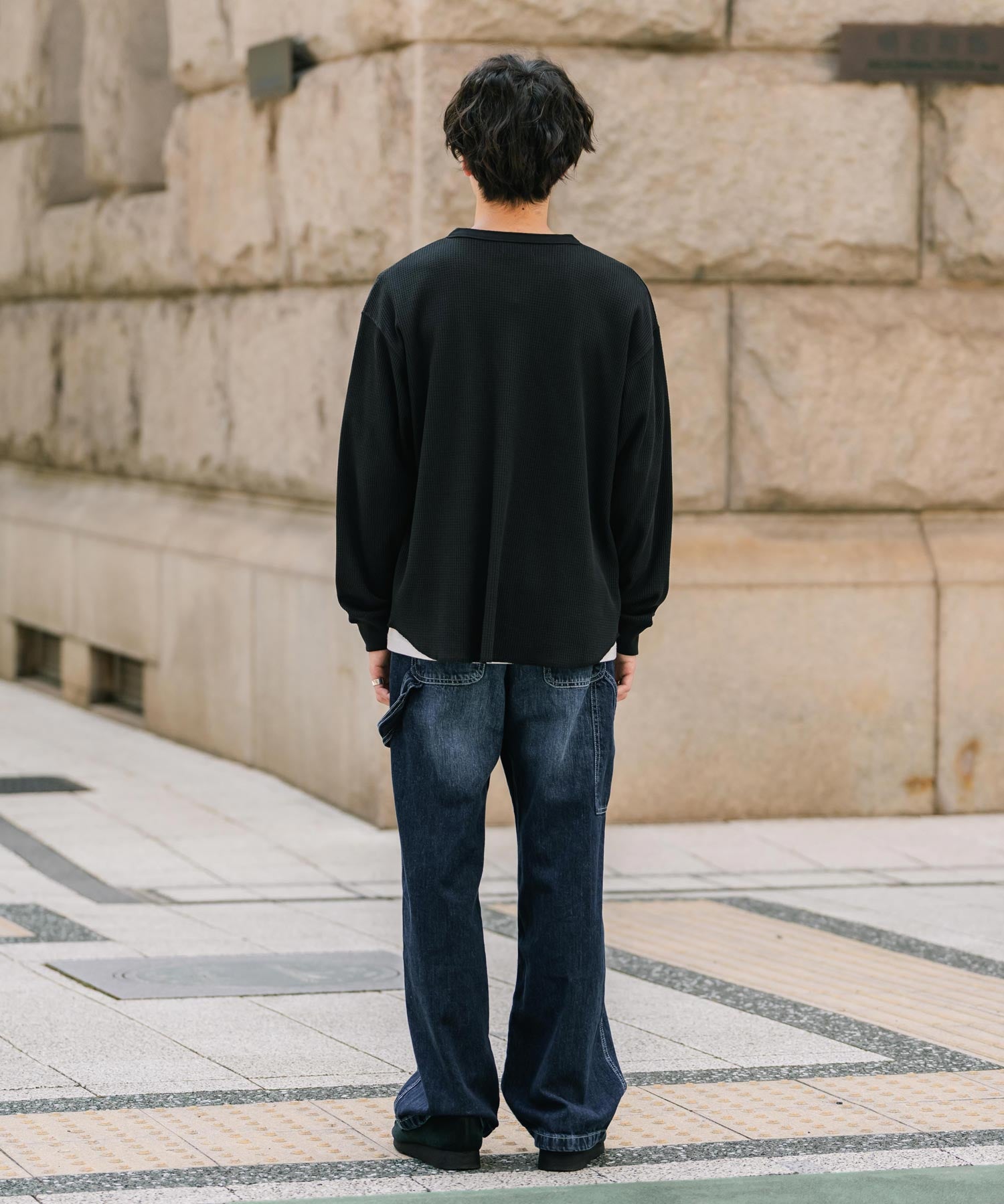オーバーサイズ T/Cワッフルヘンリーネック長袖Tシャツ 14620