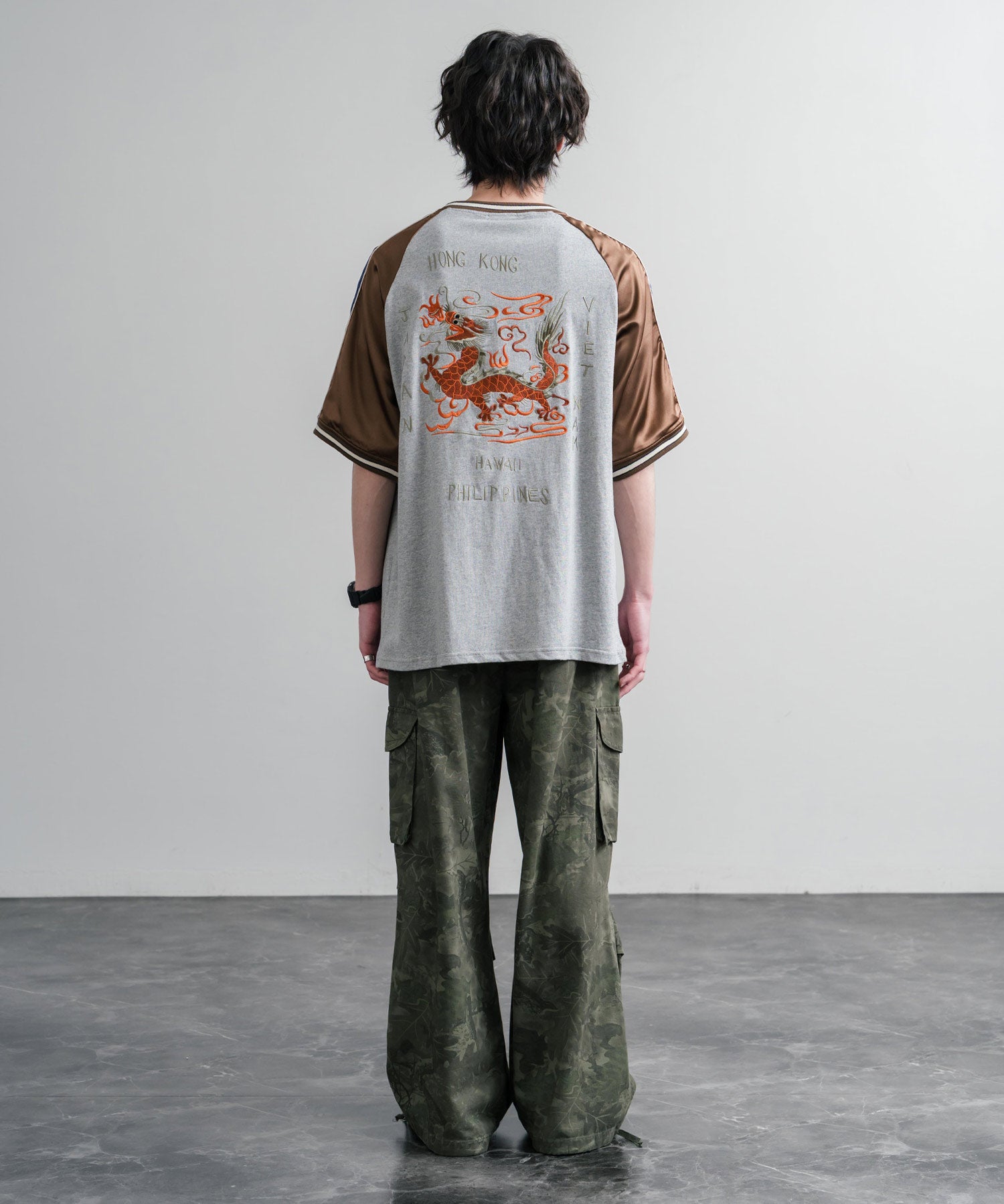 KRIFF MAYER クリフメイヤー スーベニア龍刺繍スカジャンTシャツ/リブラインラグランカットソー 2547202 15867