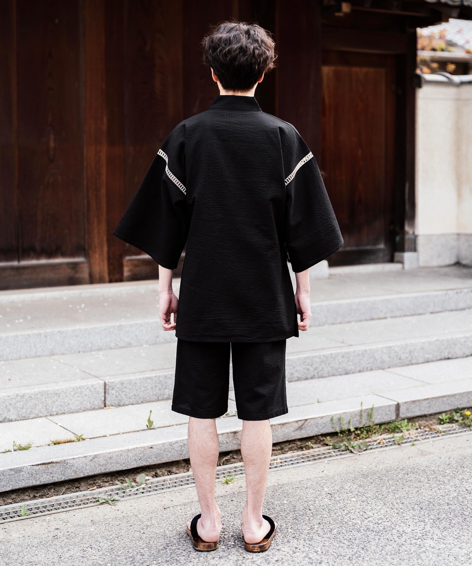 しじら織り甚平 上下セット 無地/ストライプ 14156