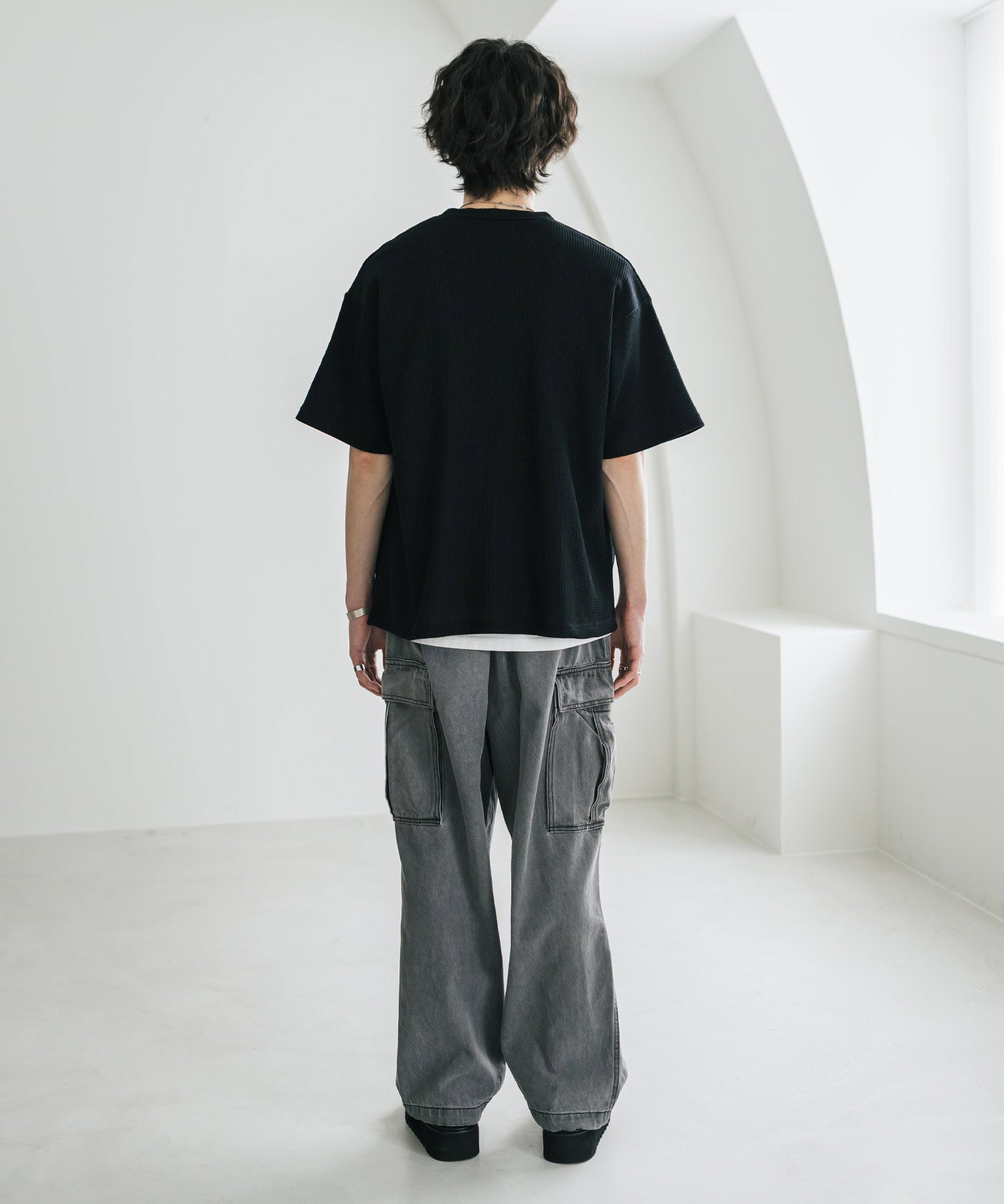 オーバーサイズ T/Cワッフルヘンリーネック半袖Tシャツ 15578