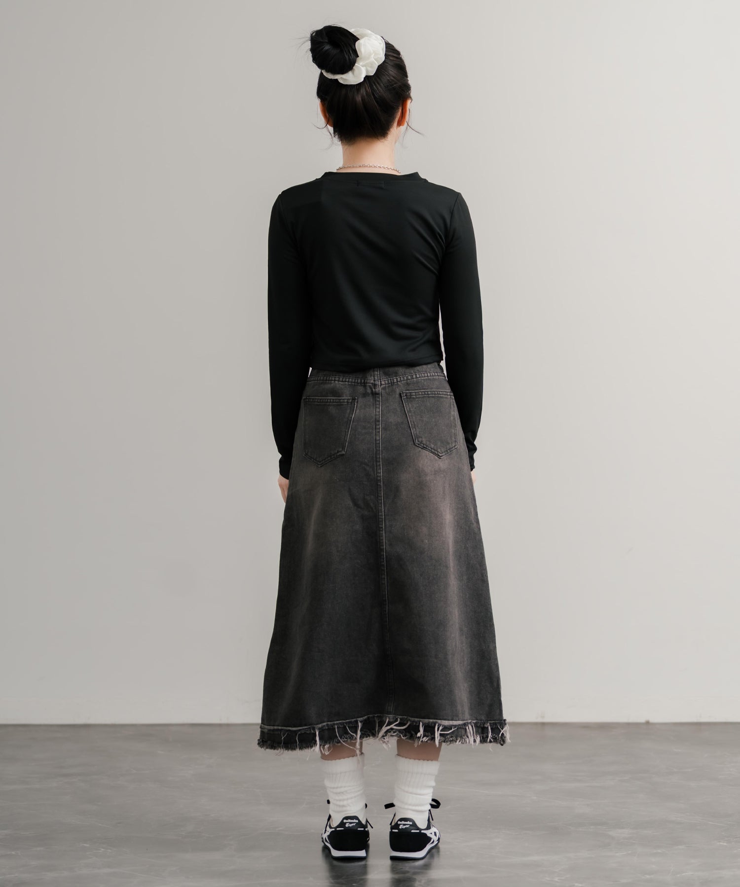 へそ出しショート丈 クロップド丈 切り替えロングTシャツ 14952