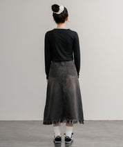 へそ出しショート丈 クロップド丈 切り替えロングTシャツ 14952
