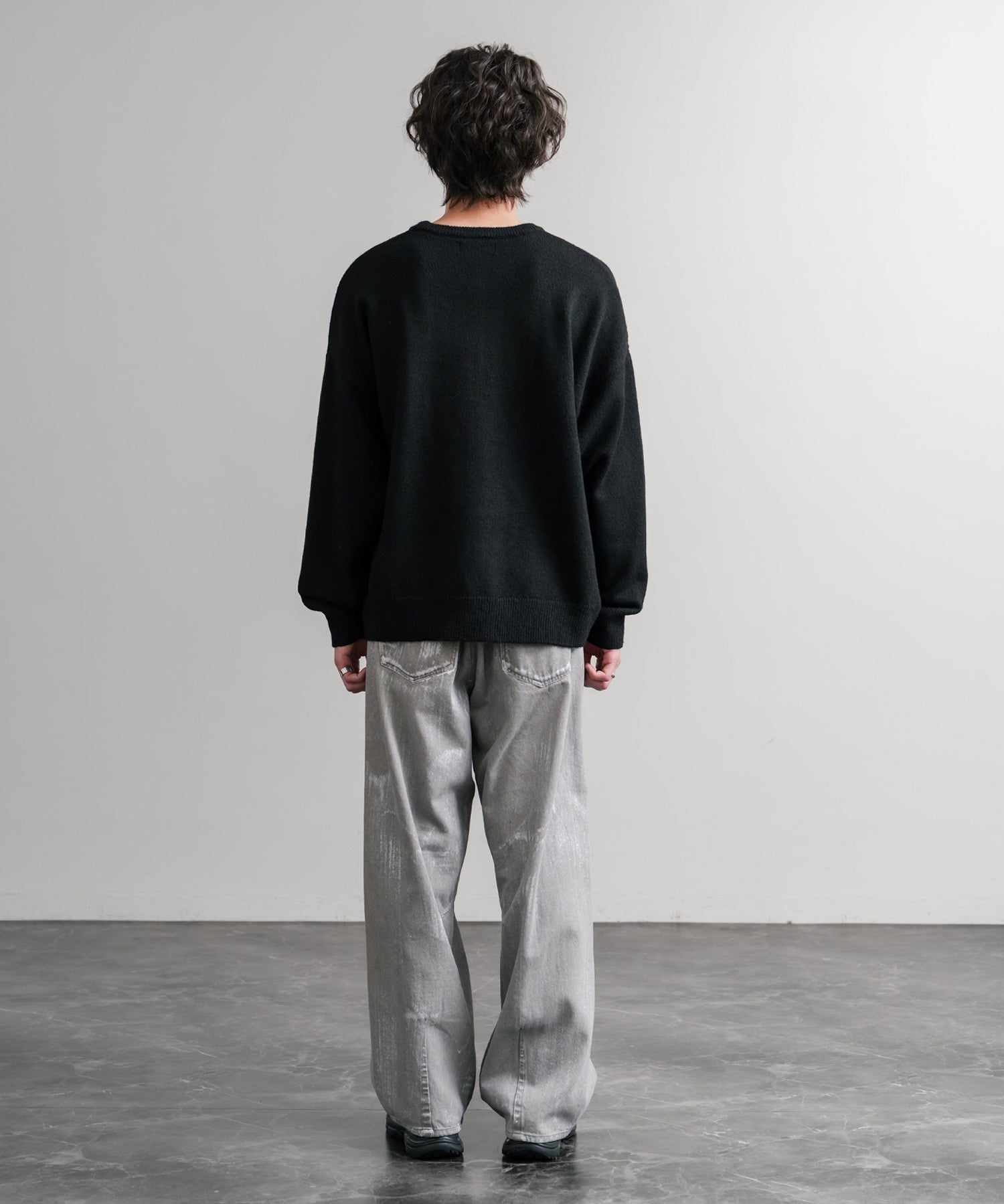 オーバーサイズ5Gウール混天竺ショート丈クルーネックニットセーター 15192