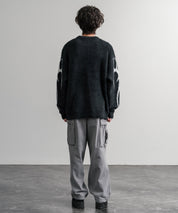 5Gフェザーヤーンジャガードトライバル柄ルーズクルーネック長袖ニット 15191