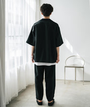 【3点セットアップ】 オーバーサイズ5分袖シャツジャケット&ワイドテーパードパンツ&接触冷感タンクトップ