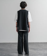 Upscape Audience 日本製/国産Reflax TECH リネンライクキャンバス キーネックプルオーバーエプロンベスト AUD7394 15861