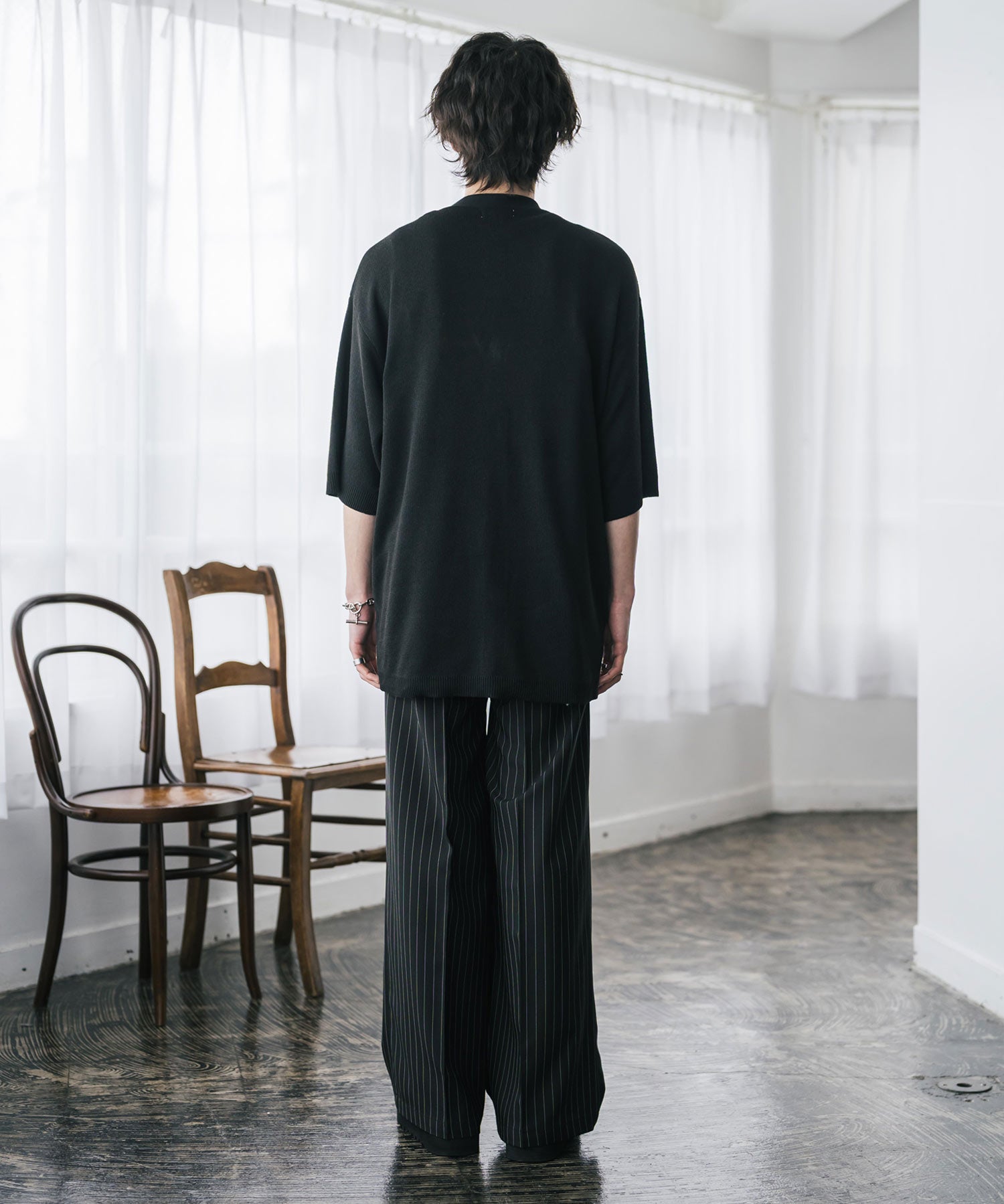 接触冷感 オーバーサイズVネックハイゲージ半袖サマーニットカーディガン 15472