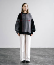 新色追加 オーバーサイズ クロスチェック柄クルーニット　14052