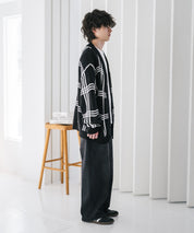 オーバーサイズ総柄Vネックボリュームニットカーディガン アーガイル柄 チェック柄 15484