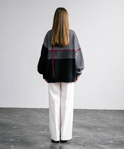 新色追加 オーバーサイズ クロスチェック柄クルーニット　14052