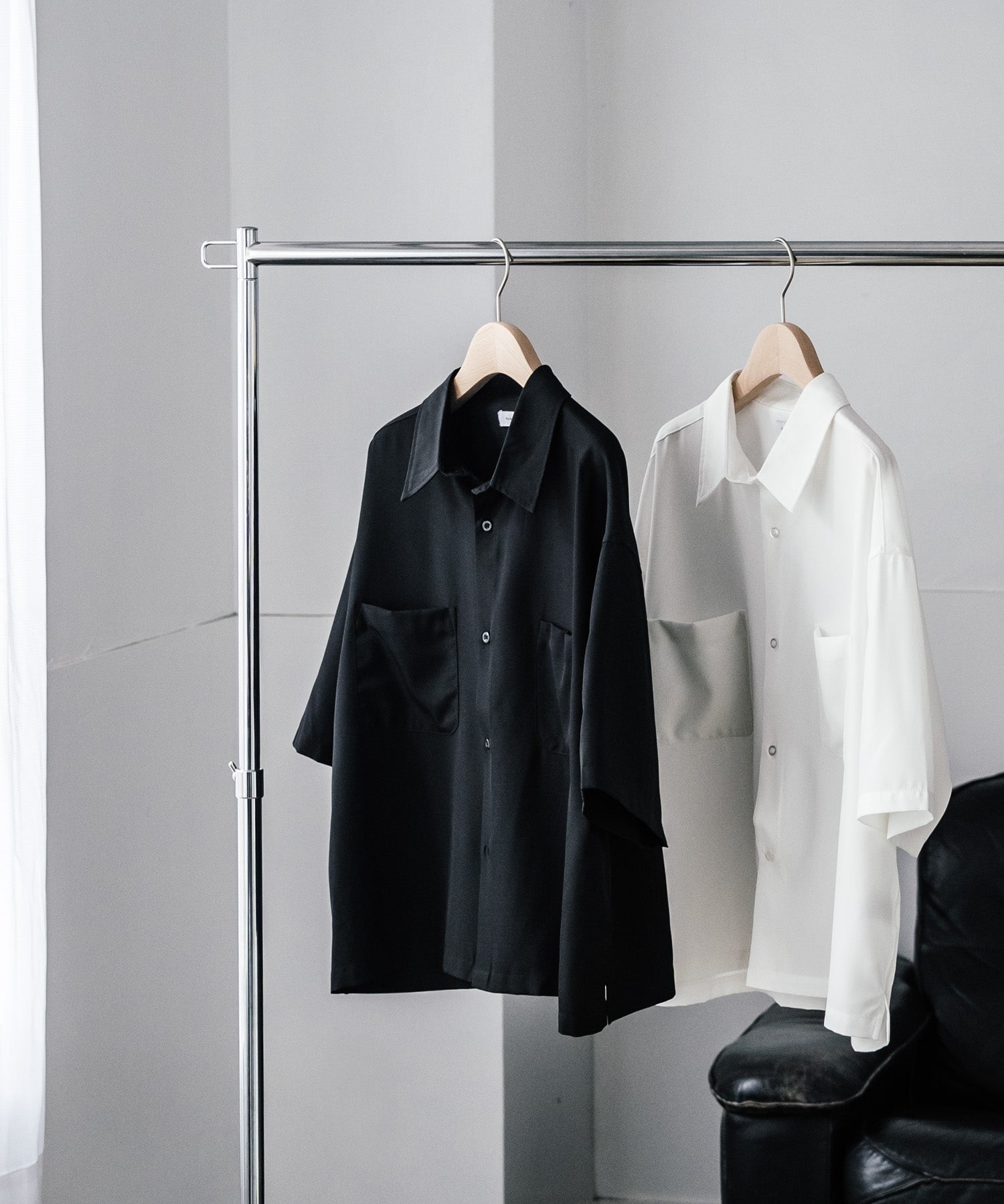 接触冷感 オーバーサイズとろみショート丈半袖シャツ/短丈ハーフスリーブシャツ 15366