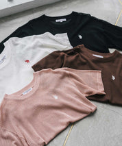 U.S. POLO ASSN. ユーエスポロアッスン W's ワンポイントロゴ刺繍透かし編み半端袖プルオーバーニット 15900