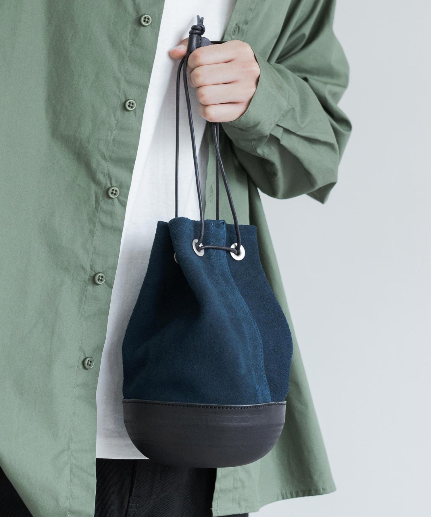 国産 モールドレザー巾着スエードレザーショルダーバッグ JA-2685 11940